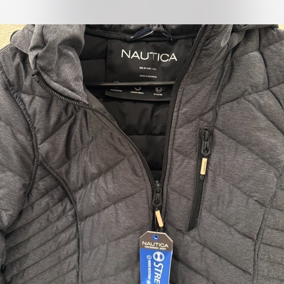 Nautica Gray Quilted Puffer Jacket with Hood - Picture 3 of 4